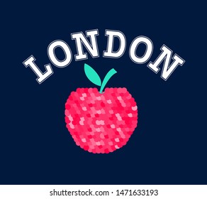 London slogan and apple print design vector.