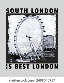 london south eastern united kingdom abstract graphic. The London Eye on the South Bank of the River Thames at night in London, England. For t-shirt or other uses pattern. United Kingdom London.