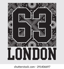 London sport bandana typography, t-shirt graphics, vectors