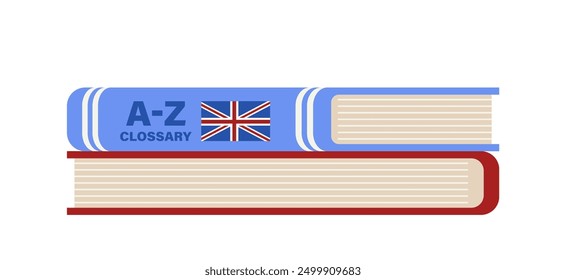 London stack of books. British language studying. United Kingdom culture and traditions. Education and learning. Poster or banner. Flat vector illustration isolated on white background