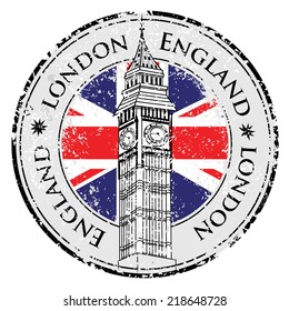 london stamp british flag print vector banner city rubber grunge Great Britain, Big Ben tower and British flag vector