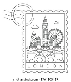 London stamp, minimal linear vector illustration and typography design, England, United Kingdom or Great Britain