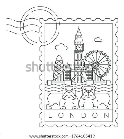 London stamp, minimal linear vector illustration and typography design, England, United Kingdom or Great Britain