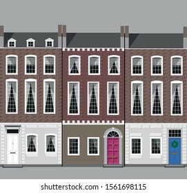 London street with brick houses. Vector Illustration