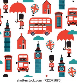 London street cartoon seamless vector. Kids print design textile