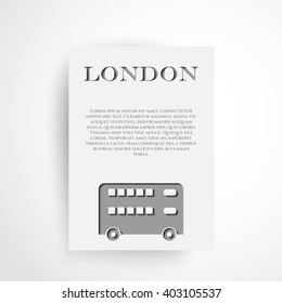 London symbol - red bus. Double decker. Silhouette and text on background