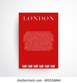 London symbol - red bus. Double decker. Silhouette and text on background