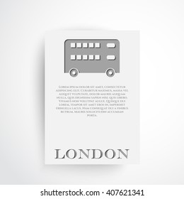 London symbol - red bus. Double decker. Silhouette and text on background