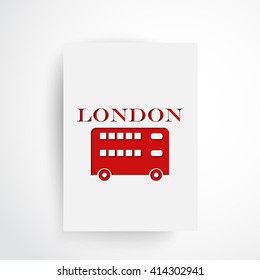 London symbol - red bus. Double decker. Silhouette and text on background