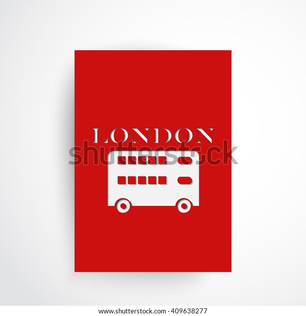 London symbol - red bus. Double decker.\
Silhouette and text on\
background