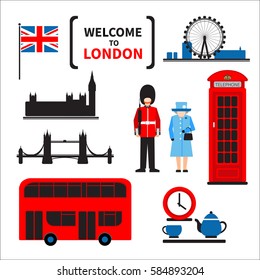 London symbols set isolated on white background. Design elements for flyers or posters and etc. Flat design. svg