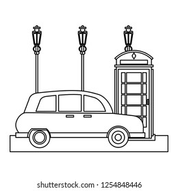 London Taxi And Telephone Cabin In Black And White