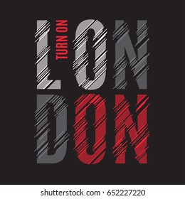 London tee print. T-shirt design graphics stamp label typography. Vector illustration.