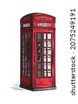 london telephone booth hand-drawn engraving retro britain