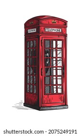 london telephone booth hand-drawn engraving retro britain