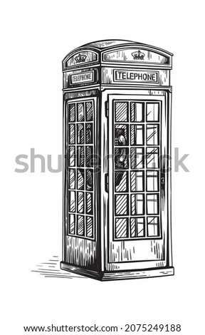 london telephone booth hand-drawn engraving retro britain