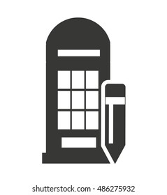 london telephone cabin with education icon vector illustration design