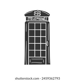 London Telephone Icon Silhouette Illustration. Red Box Vector Graphic Pictogram Symbol Clip Art. Doodle Sketch Black Sign.