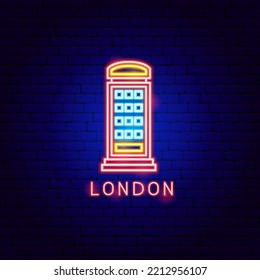 London Telephone Neon Label. Vector Illustration of Country National Promotion.