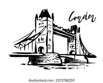 London Tower Bridge, Drawing hand drawn style.