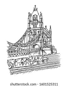 London tower bridge in drawing sketch. Hand drawn design vector illustration.