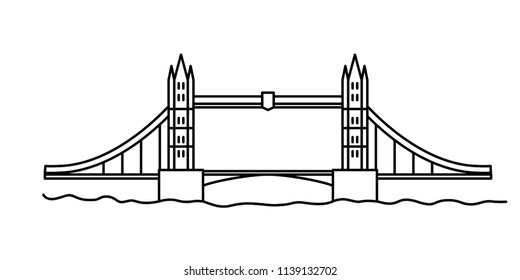London Tower Bridge as seen from River Thames. Linear vector illustration