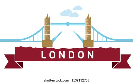 London Tower Bridge as seen from River Thames. Linear vector illustration
