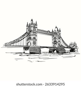 Vetor de desenho de linha de esboço da ponte da torre de Londres