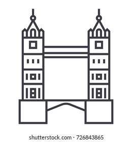 london tower bridge vector line icon, sign, illustration on background, editable strokes