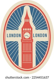 London travel label. Vintage baggage departure mark