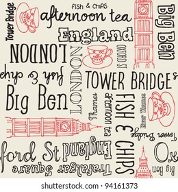 London typography background seamless vector with Big Ben