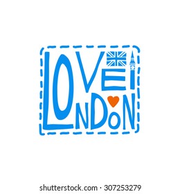 London typography with blue silhouettes for your poster design. Vector illustration.