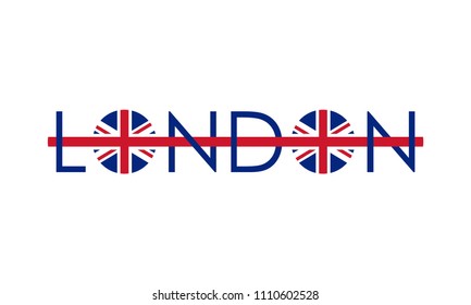 London typography design with circle UK flag. London banner, poster, sport t-shirt print design and apparels graphic. Vector illustration.