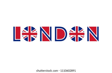 London typography design with circle UK flag. London banner, poster, sport t-shirt print design and apparels graphic. Vector illustration.