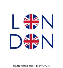 London typography design with circle UK flag. London banner, poster, sport t-shirt print design and apparels graphic. Vector illustration.