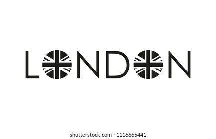 London typography design with circle UK flag. London banner, poster, sport t-shirt print design and apparels graphic. Vector illustration.