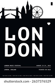 London typography minimalist vector poster for national event, cultural or music festival, public holiday layout. Brochure, leaflet, flyer, presentation image template for England, UK city