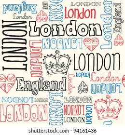 London typography seamless background with crowns