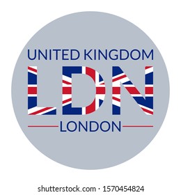 London typography text. LDN design with UK or British flag.  Vector illustration.