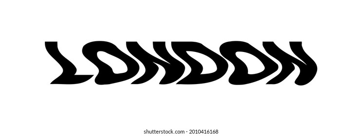 London typography text or slogan with wavy letters. T-shirt graphic with ripple or glitch effect. Abstract print, banner, poster, emblem design. Vector illustration.