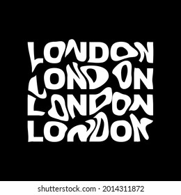 London typography text or slogan with wavy letters. T-shirt graphic with ripple or glitch effect. Abstract print, banner, poster, emblem design. Vector illustration.