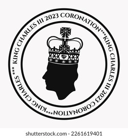 London, UK, 6TH MAY. 2023. King Charles III Coronation Charles of Wales becomes King of England. Silhouette of the emblem is black