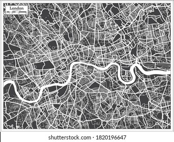 London UK City Map in Black and White Color in Retro Style. Outline Map. Vector Illustration.