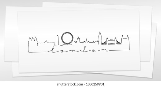 London, UK Doodle Skyline Hand Drawn. City One Line Art Illustration Landmark. Minimalistic Sketch Pen Background.