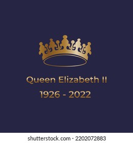 London, UK, England, 09.08.2022. Queen Elizabeth II Death Memorial Poster. Gold Crown. 1926-2022 Date Of Life.