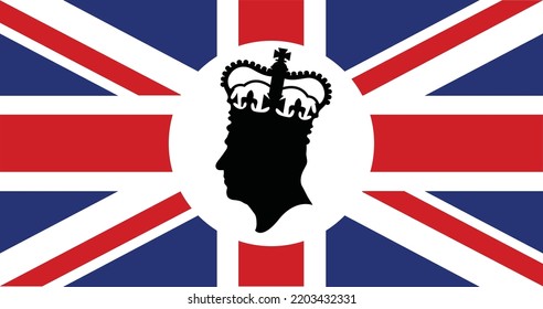 London, UK - September 2022: Side Profile Silhouette Of King Charles III Against A Union Jack Background