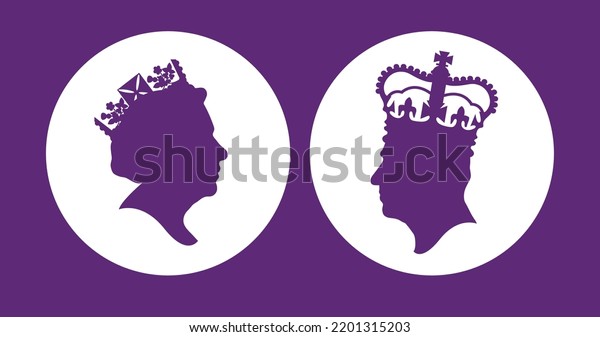 London, UK - September\
2022: Side profile silhouette of King Charles III and the late\
Queen Elizabeth II