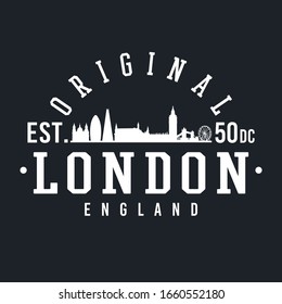 London, UK Skyline Original. A Logotype Sports College and University Style. Illustration Design.