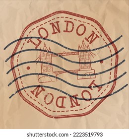 London, UK Stamp City Travel Passport. Design Retro Symbol Country. Old Vintage Postmark.