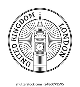 London, UK stamp or seal with Big Ben sign or icon. Vector illustration.